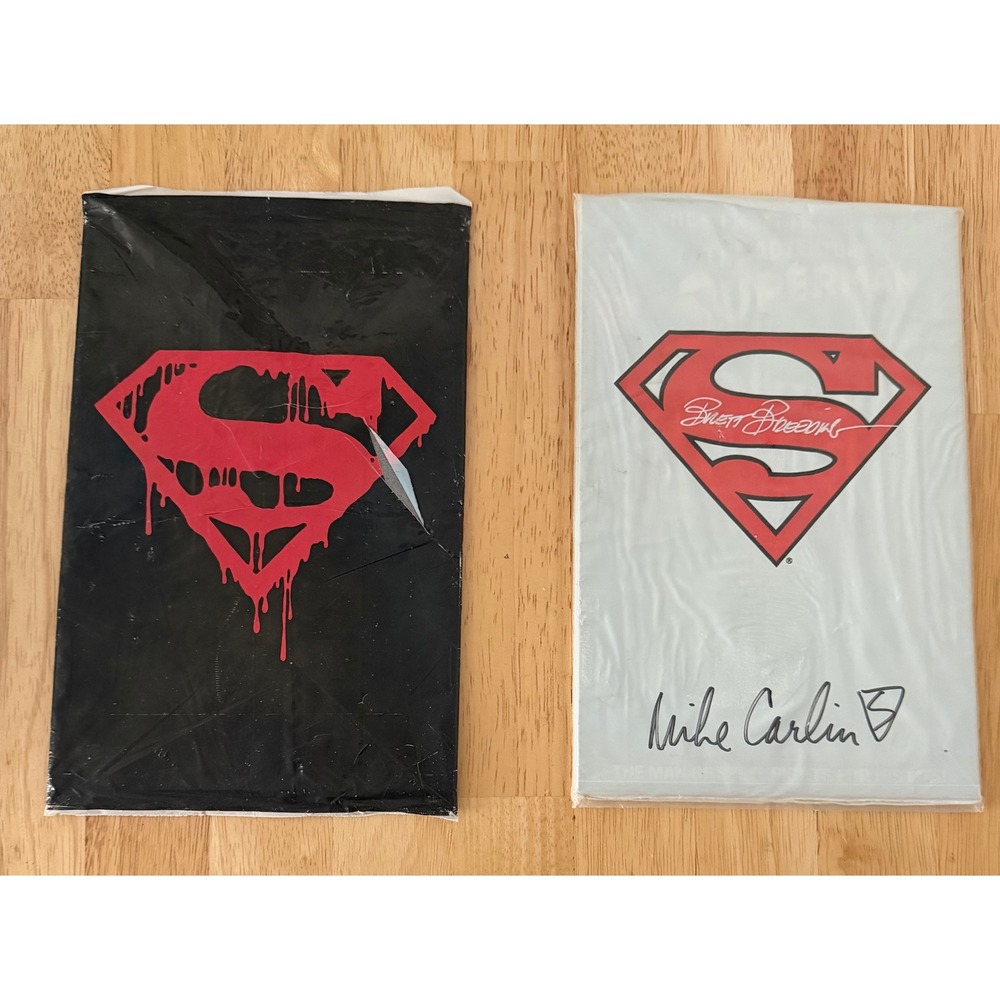 Superman 75 Memorial Set Black Bag & Superman 500 Signed White Bag COA DC Comics